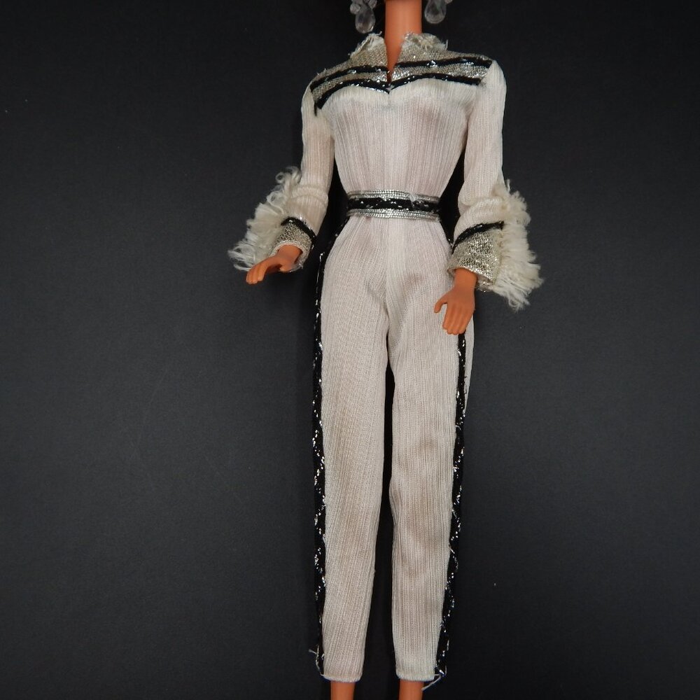Western Barbie Doll White Jumpsuit Coveralls Cowgirl Silver Black 1980